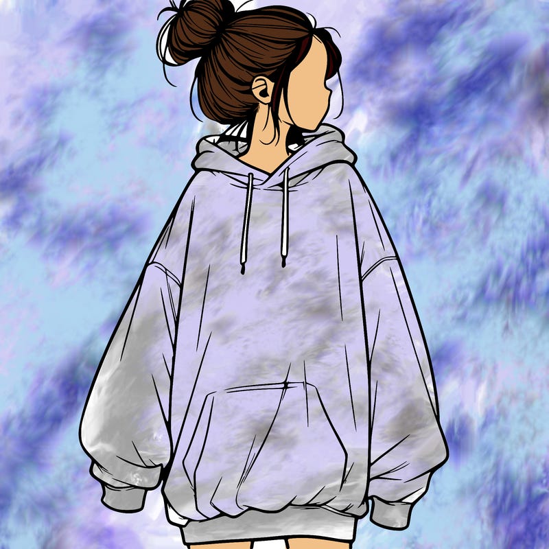realistic girl with a oversized sweatshirt on and a bun