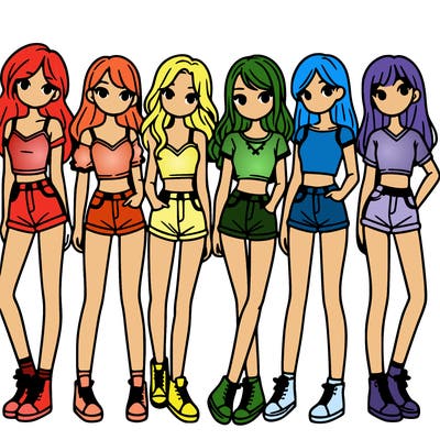 a group of girls wearing crop tops and shorts