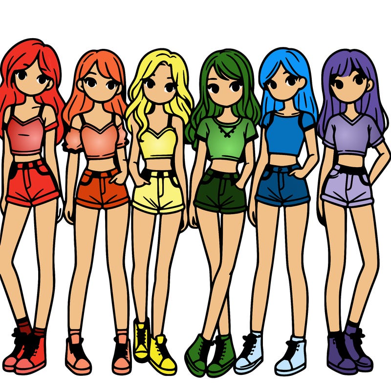 a group of girls wearing crop tops and shorts