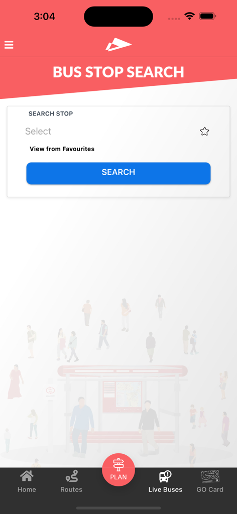 Bahrain Bus - Bus stop search screen in the Bahrain Bus mobile app
