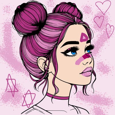 realistic girl with buns on the top of her head