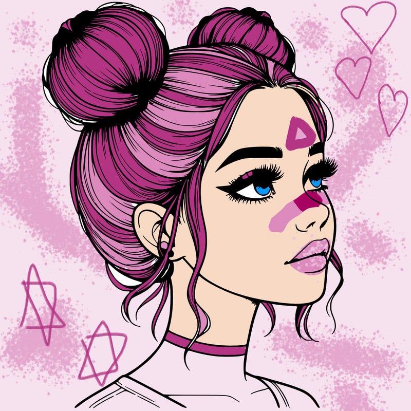 realistic girl with buns on the top of her head