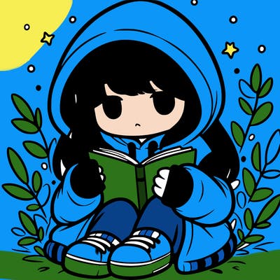 girl in oversized hoodie reading a book