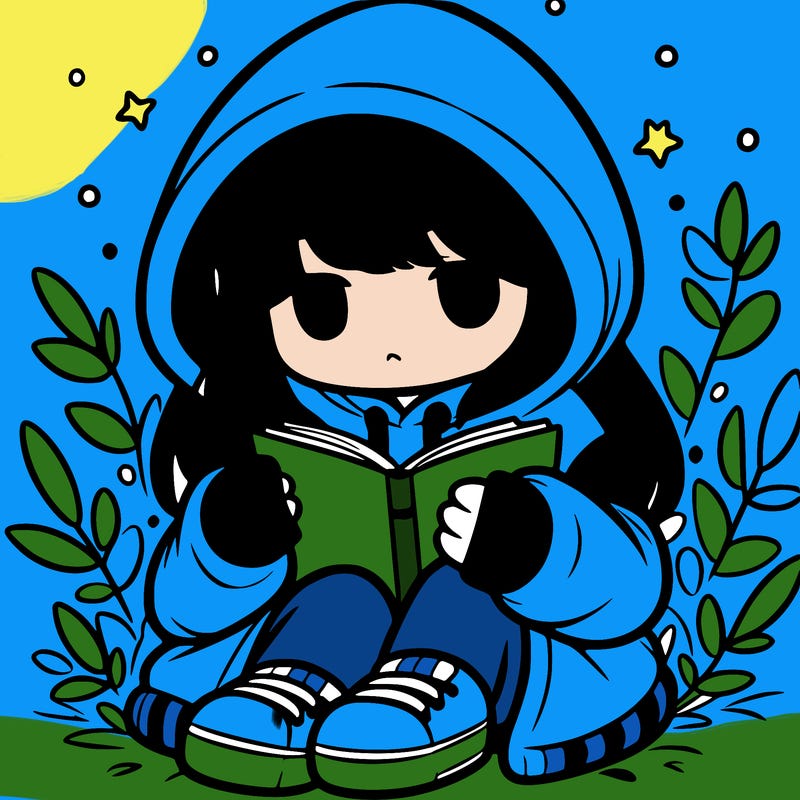 girl in oversized hoodie reading a book