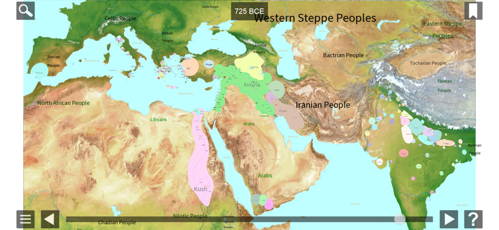 World History Maps: Ancient - Interactive historical map showing world civilizations and territories in 725 BCE