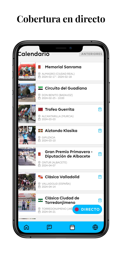 Cycling race schedule and live coverage calendar in the El Peloton app