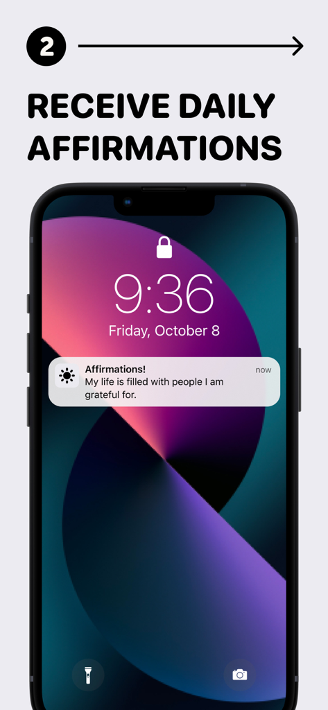 Affirmations for You - Una schermata di blocco dell'iPhone che mostra una notifica di affermazione quotidiana di gratitudine
