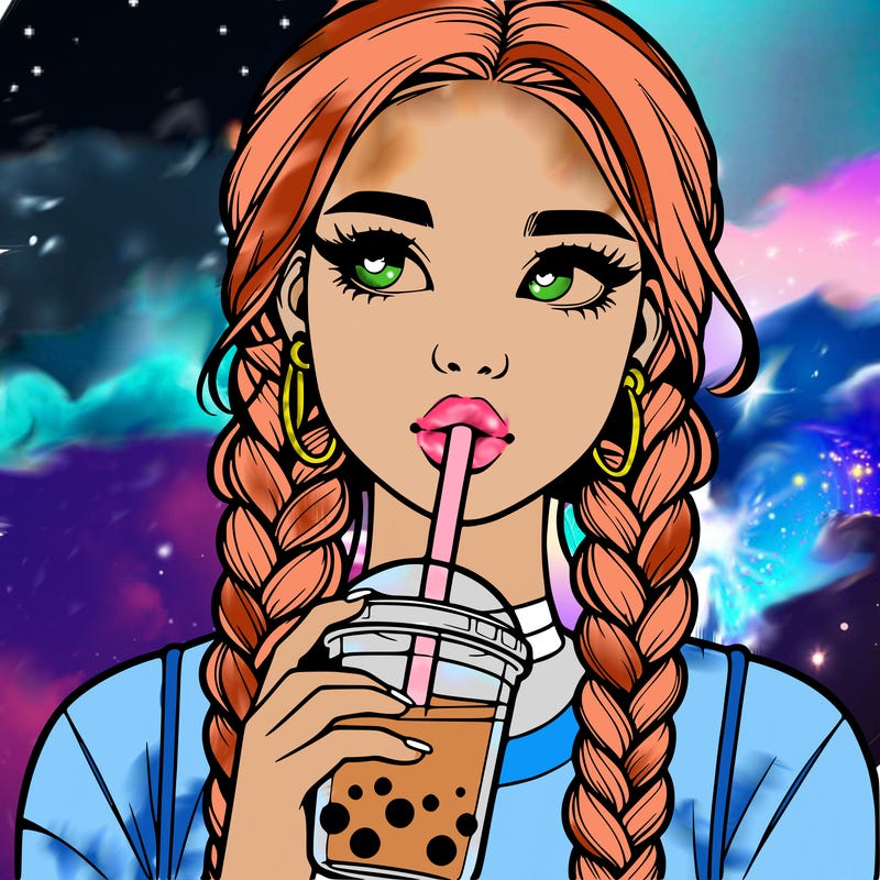 realistic girl with braided hair drinking boba
