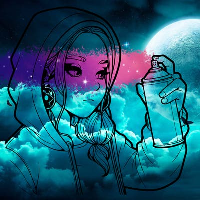 a realistic girl, spray painting