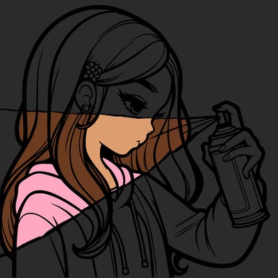 a realistic girl spray painting