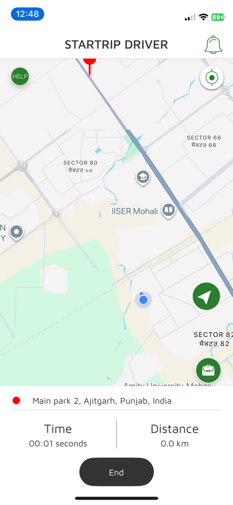 StarTrip Driver - Tela de navegação do aplicativo móvel StarTrip Driver com mapa de rastreamento de corrida