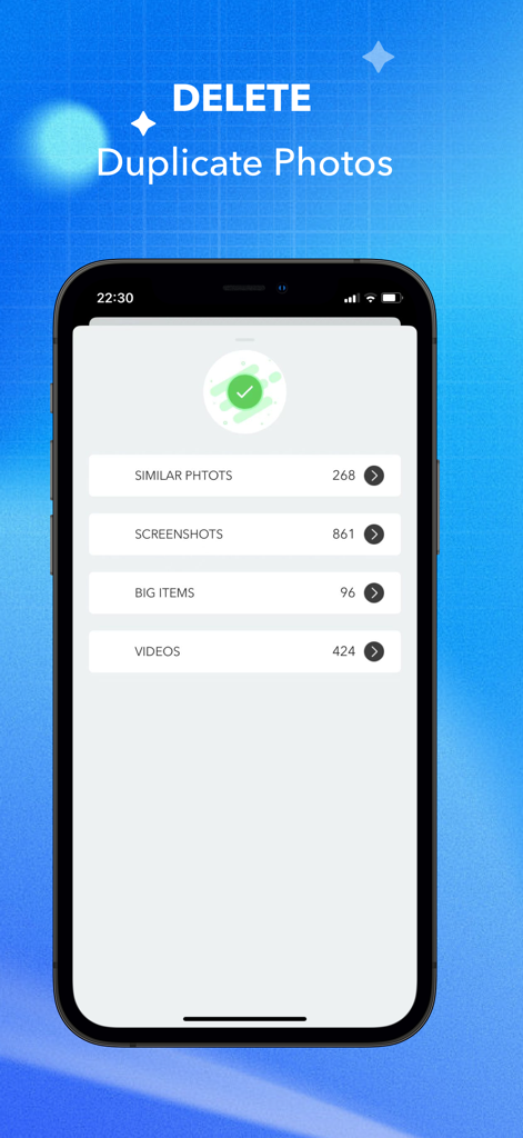 Ai iCleaner - Clean Up Storage - Interface do Ai iCleaner mostrando categorias para excluir fotos semelhantes, capturas de tela e vídeos em um iPhone.