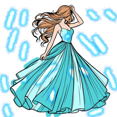 realistic woman with dress flowing in the wind