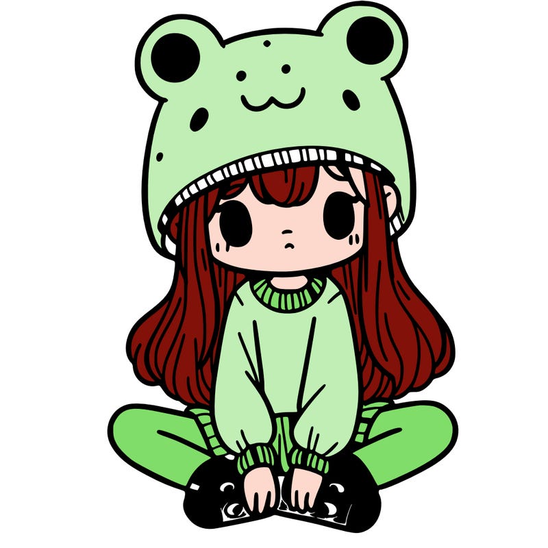 a girl wearing a frog hat and some frog socks