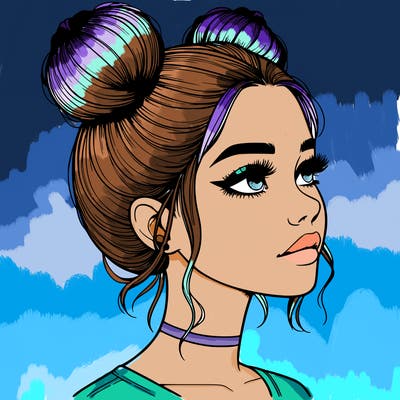 realistic girl with buns on the top of her head