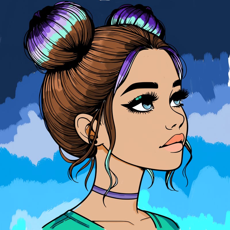 realistic girl with buns on the top of her head