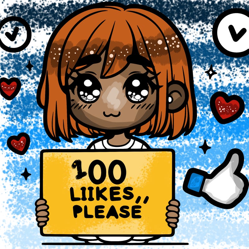 a girl with a sign saying 100 likes, please