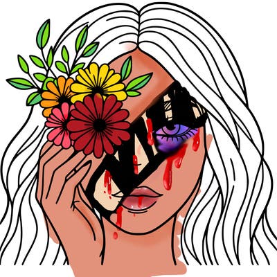 woman with flowers over her left eye
