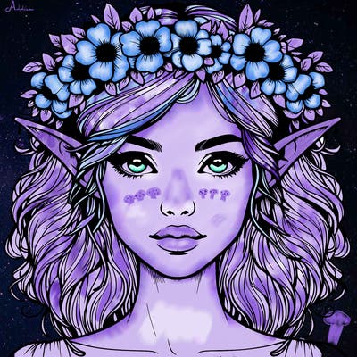 realistic female elf with flower crown