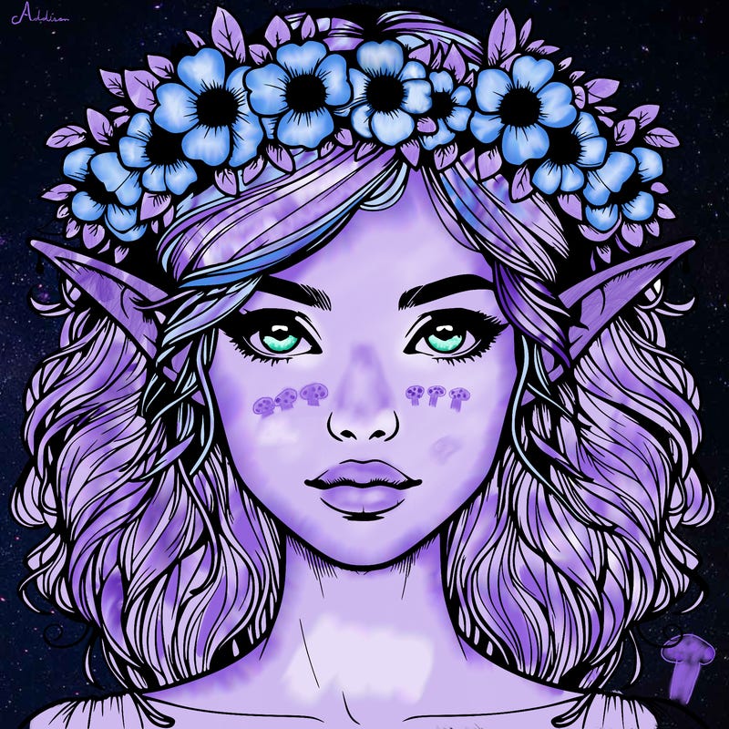 realistic female elf with flower crown