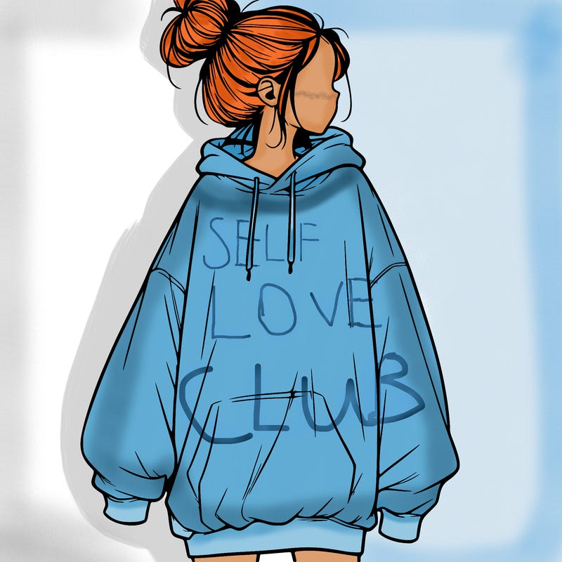 realistic girl with a oversized sweatshirt on and a bun