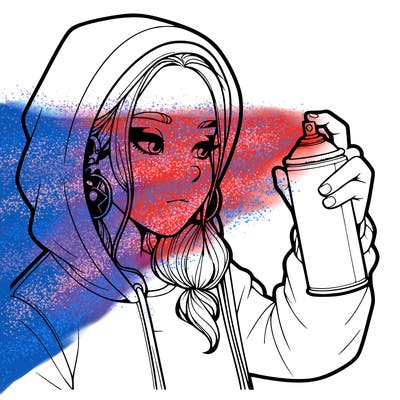 a realistic girl, spray painting