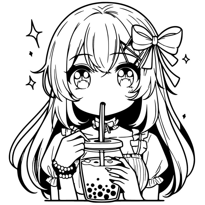 anime girl drinking boba tea