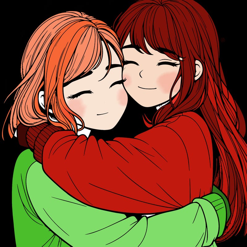 realistic two girls hugging