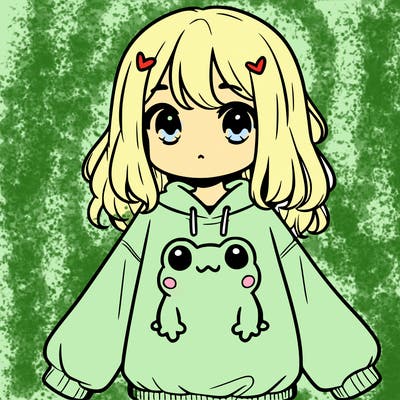 girl wearing frogging sweatshirt