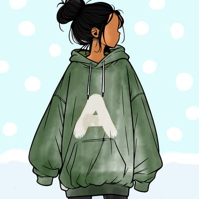realistic girl with a oversized sweatshirt on and a bun