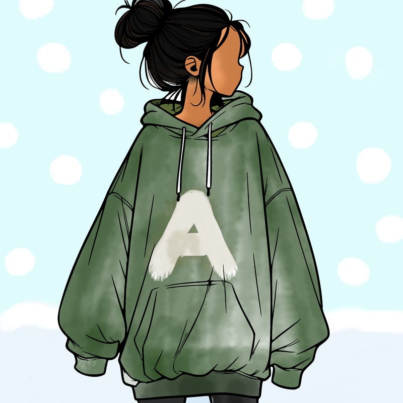 realistic girl with a oversized sweatshirt on and a bun