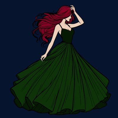 realistic woman with dress flowing in the wind