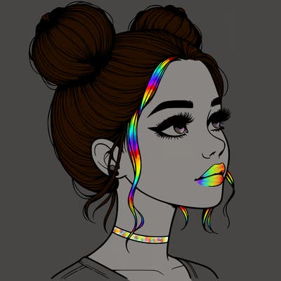 realistic girl with buns on the top of her head