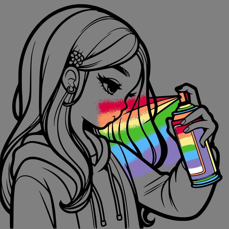 a realistic girl spray painting