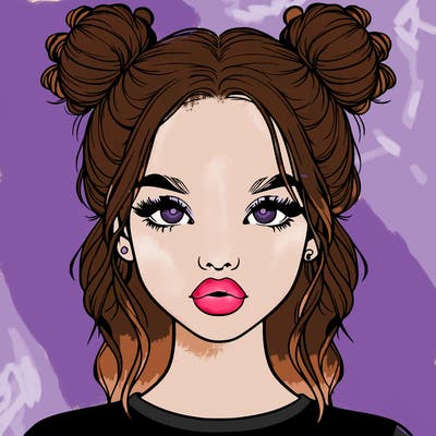 realistic girl with two buns in hair and lips