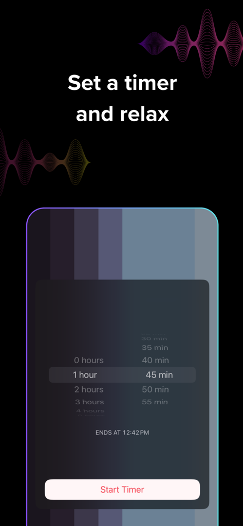 Echobay Heal: Binaural Beats - Timer setting screen in Echobay Heal app for relaxation