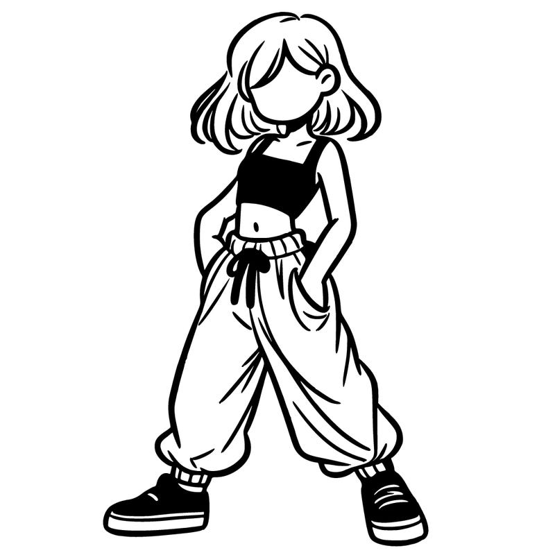 girl in a crop top and baggy pants