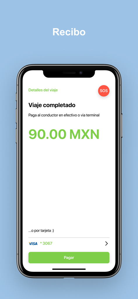 Bit Proモバイルアプリのレシート画面。完了した乗車の合計額と支払いオプションが表示されています