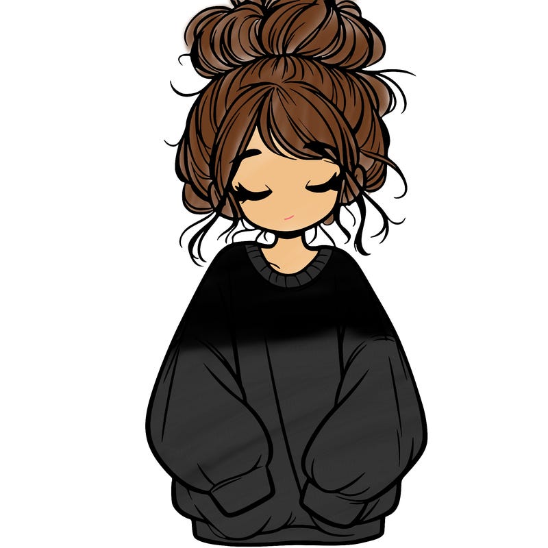 girl with baggy sweatshirt and messy bun