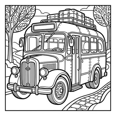 Step aboard for a delightful trip down memory lane with this charming vintage bus coloring page. Specially designed with clear, bold outlines, it offers a relaxing and engaging artistic experience perfect for seniors.