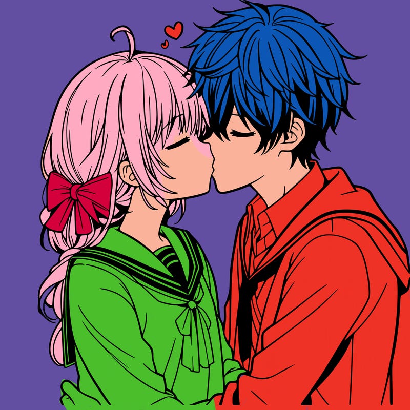 anime boy and girl kissing