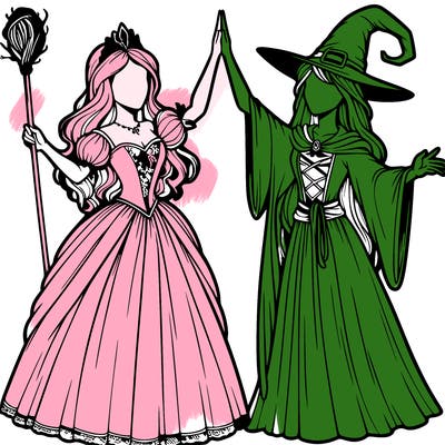 detailed realistic split of a princess and a witch