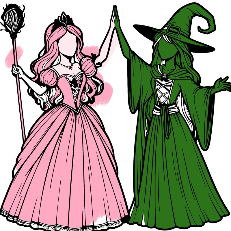 detailed realistic split of a princess and a witch
