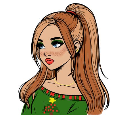 realistic girl with a high ponytail