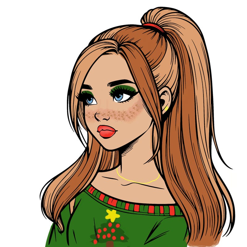 realistic girl with a high ponytail