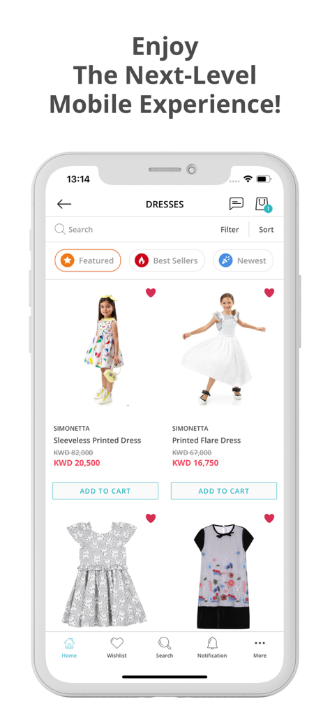 SAVANNA | سافانا - Interface de l'application mobile SAVANNA montrant une sélection de robes de créateurs pour enfants