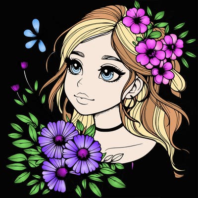 realistic girl with flowers