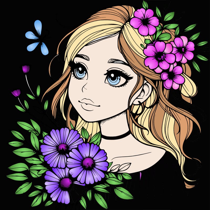 realistic girl with flowers