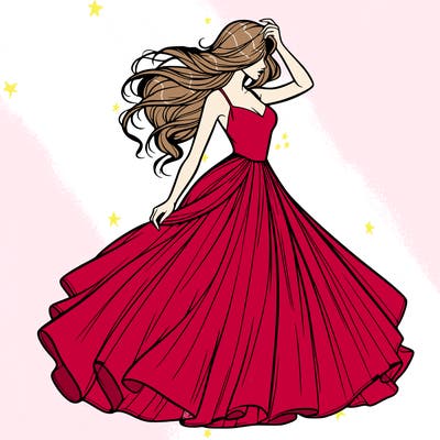 realistic woman with dress flowing in the wind