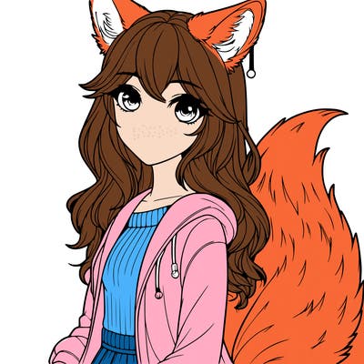 realistic girl with fox ears and tail